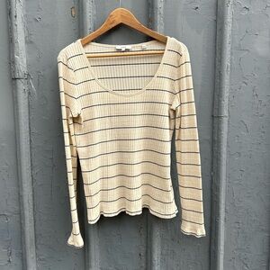 Vince Ribbed Striped Tee, Large